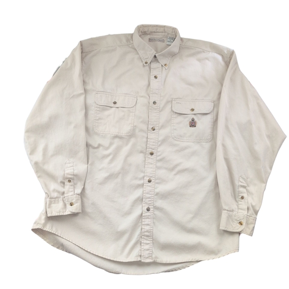 Bugle Boy Company Shirt Mens XL Ivory Button-down Logo Cotton Made In Turkey Vtg - Picture 1 of 9